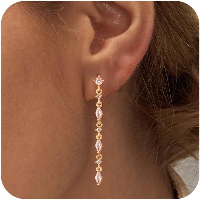 SELFROSE Store Gold Dangle Earrings for Women,Prom Jewelry Dainty Earring 14K Gold Plated Drop Earrings for Women Trendy Hypoallergenic CZ Dangling Earring - Image 1